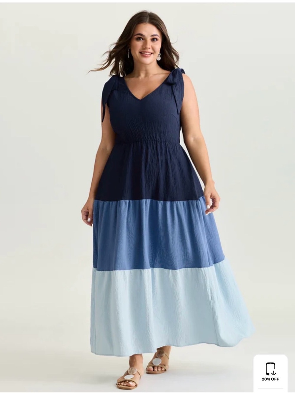 NWT BloomChic Navy, Medium Blue & Light Blue Tiered Maxi Dress- size XL